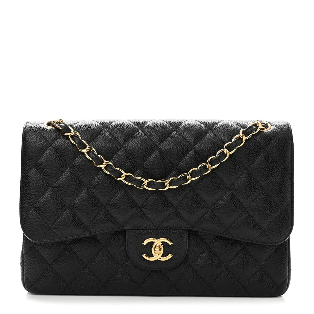 Caviar Quilted Jumbo Double Flap Black