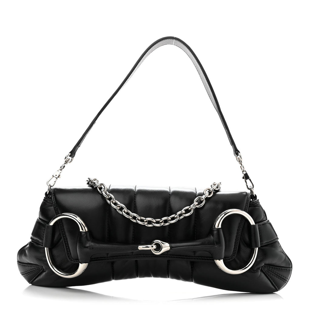 Nappa Vertical Matelasse Medium Maxi Horsebit Chain Shoulder Bag Black