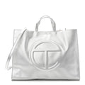 Metallic Vegan Leather Large Shopping Bag Silver