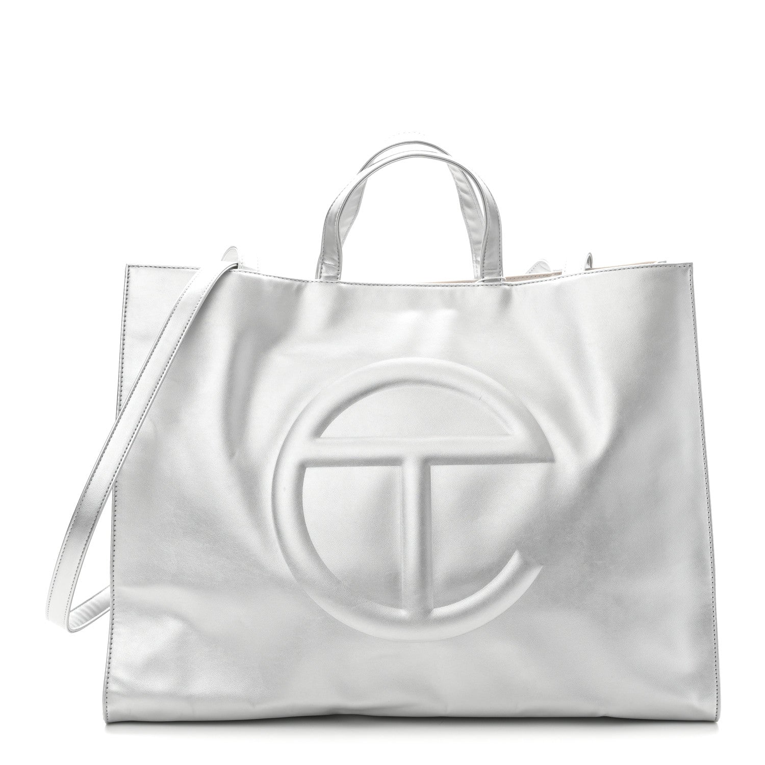 Metallic Vegan Leather Large Shopping Bag Silver