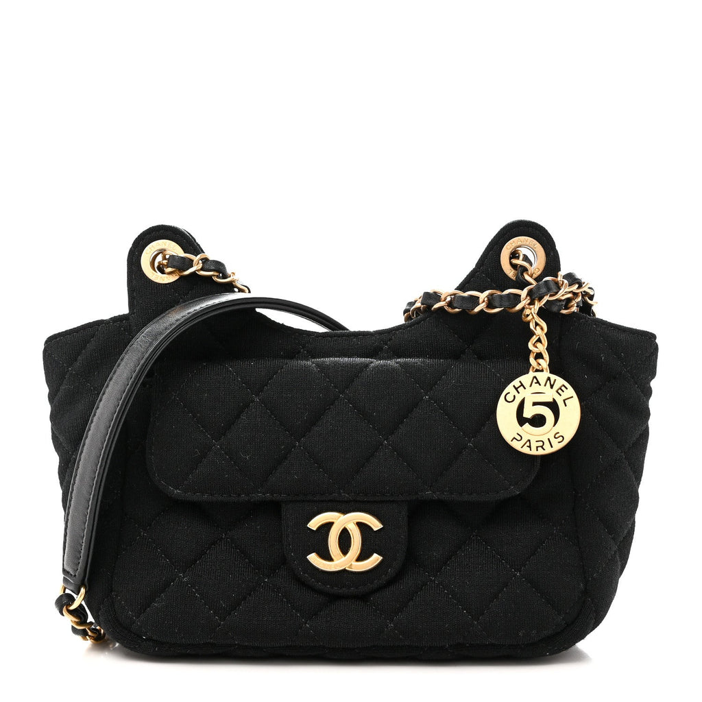 Jersey Quilted Small Wavy CC Hobo Black