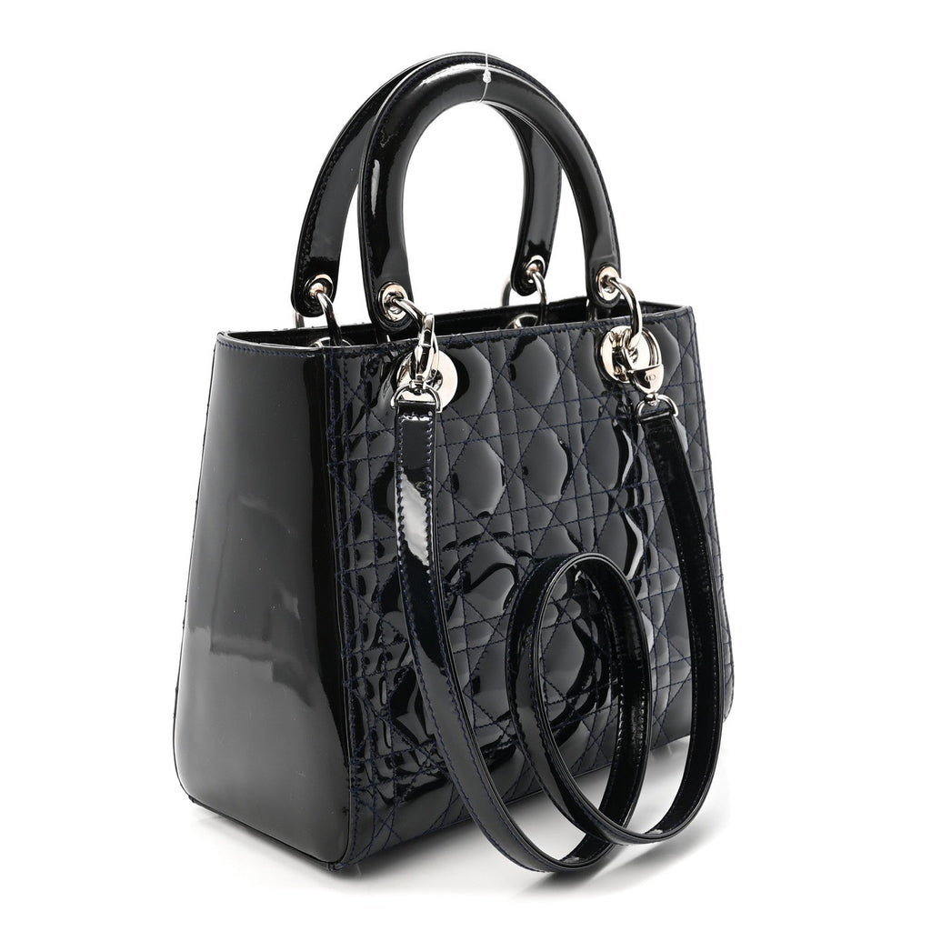 Patent Cannage Medium Lady Dior Navy Blue