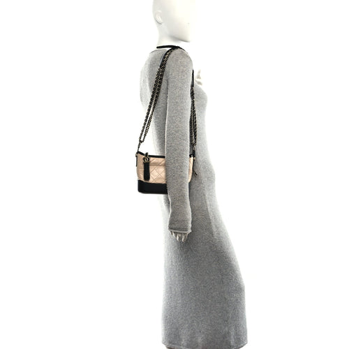 Aged Calfskin Quilted Small Gabrielle Hobo Beige Black