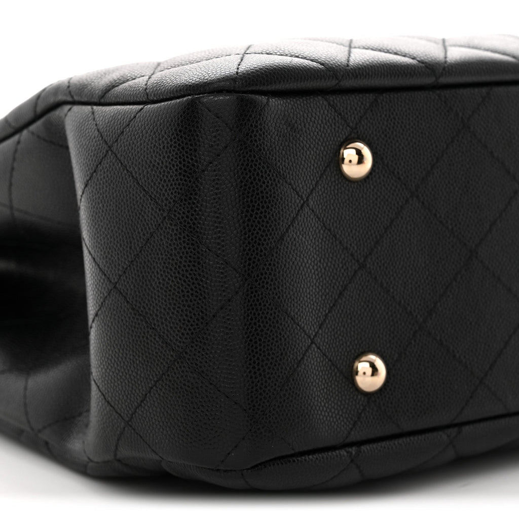 Caviar Quilted Shopping Tote Black Black