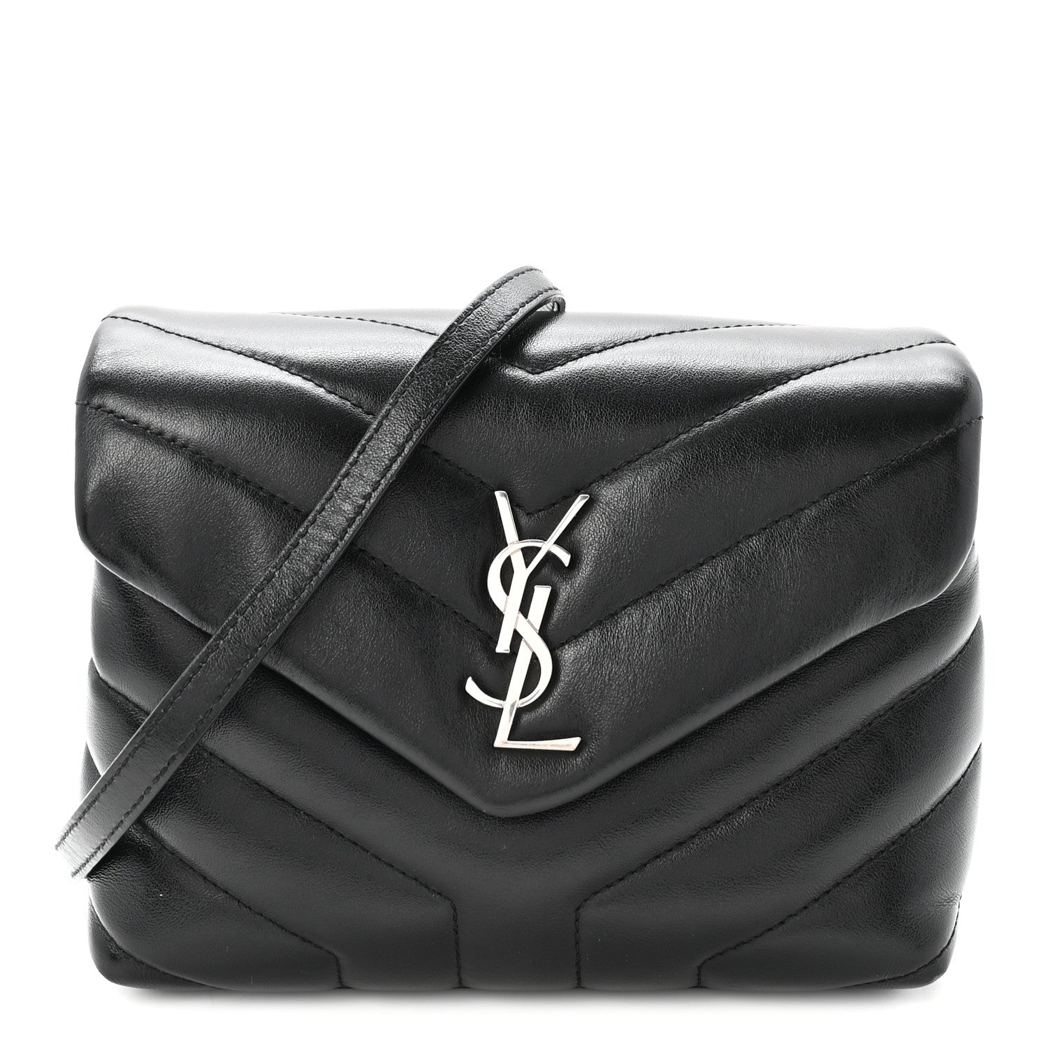 Calfskin Y Quilted Monogram Toy Loulou Crossbody Bag Black