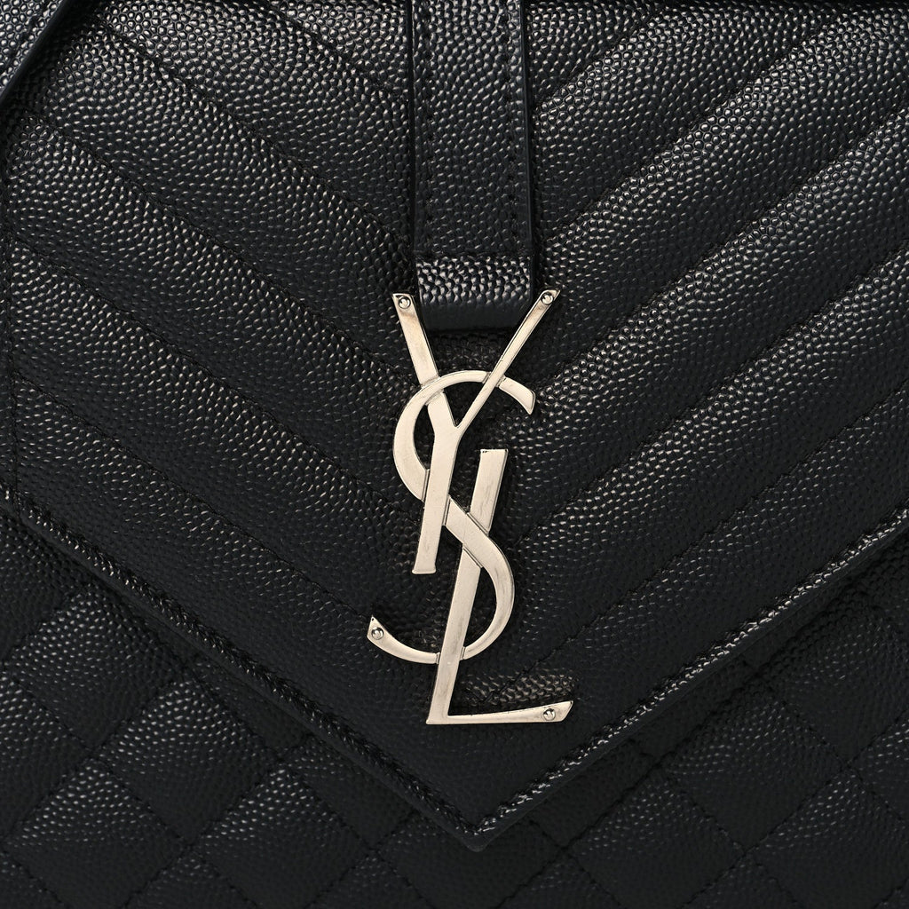 Grain De Poudre Textured Mixed Matelasse Triquilt Medium Monogram Satchel Black