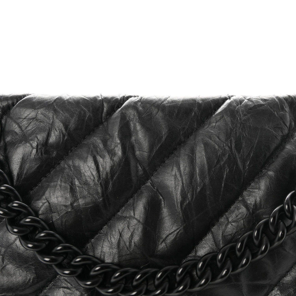 Crushed Calfskin Quilted Matte Black Hardware Medium Crush Chain Bag Black