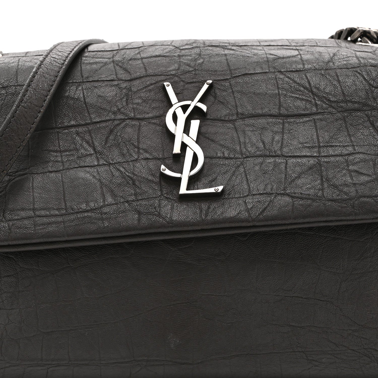 Calfskin Crocodile Embossed Medium West Hollywood Monogram Fold-Over Earth