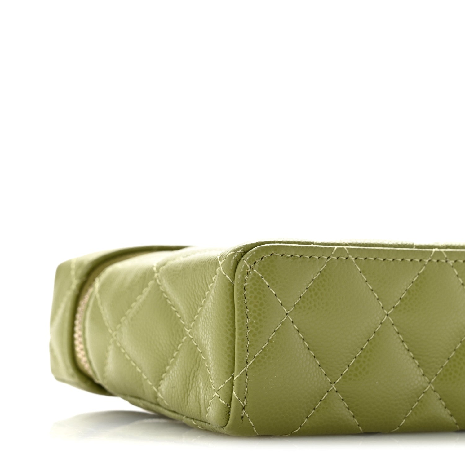 Caviar Quilted Top Handle Slim Vanity With Chain Khaki