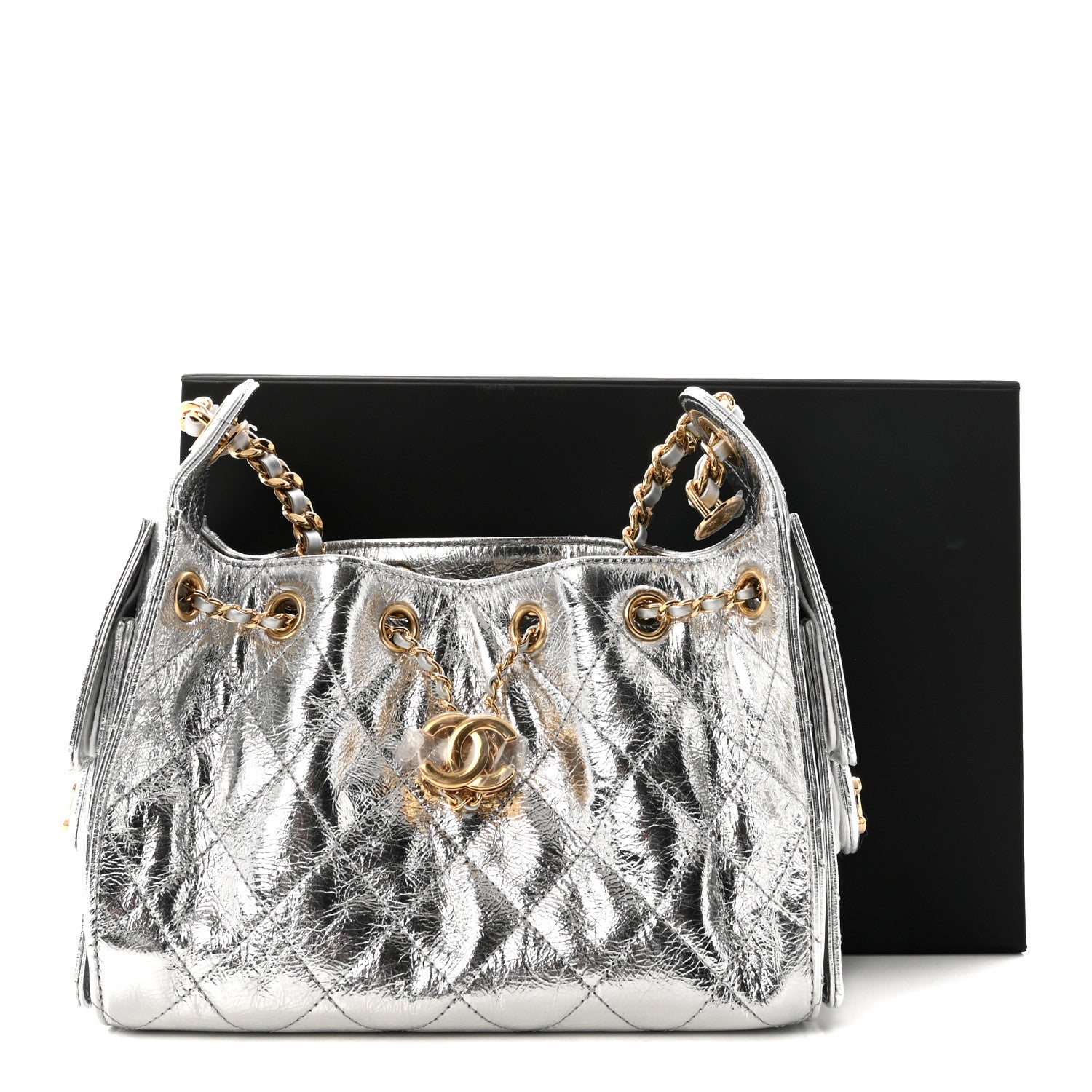 Metallic Aged Calfskin Quilted Mini Chanel 25 Handbag Silver