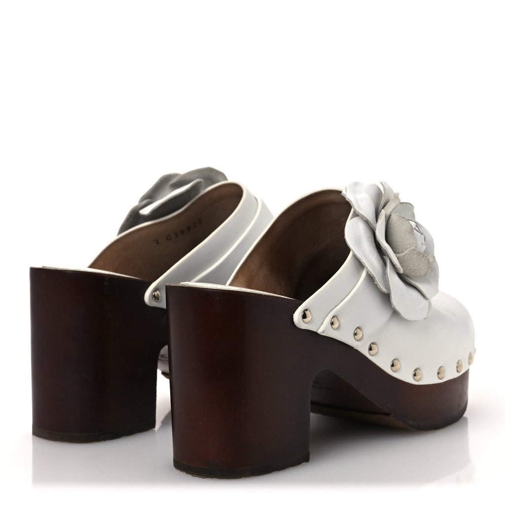 Calfskin Camellia Clogs 35 White