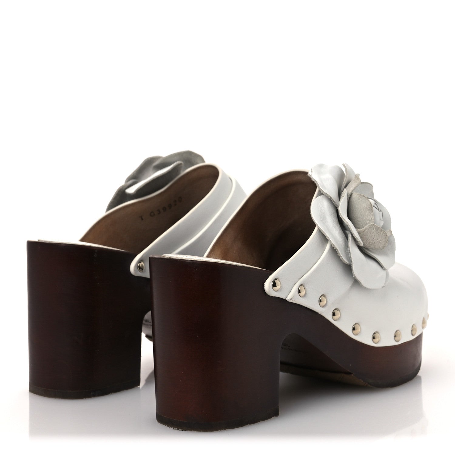 Calfskin Camellia Clogs 35 White