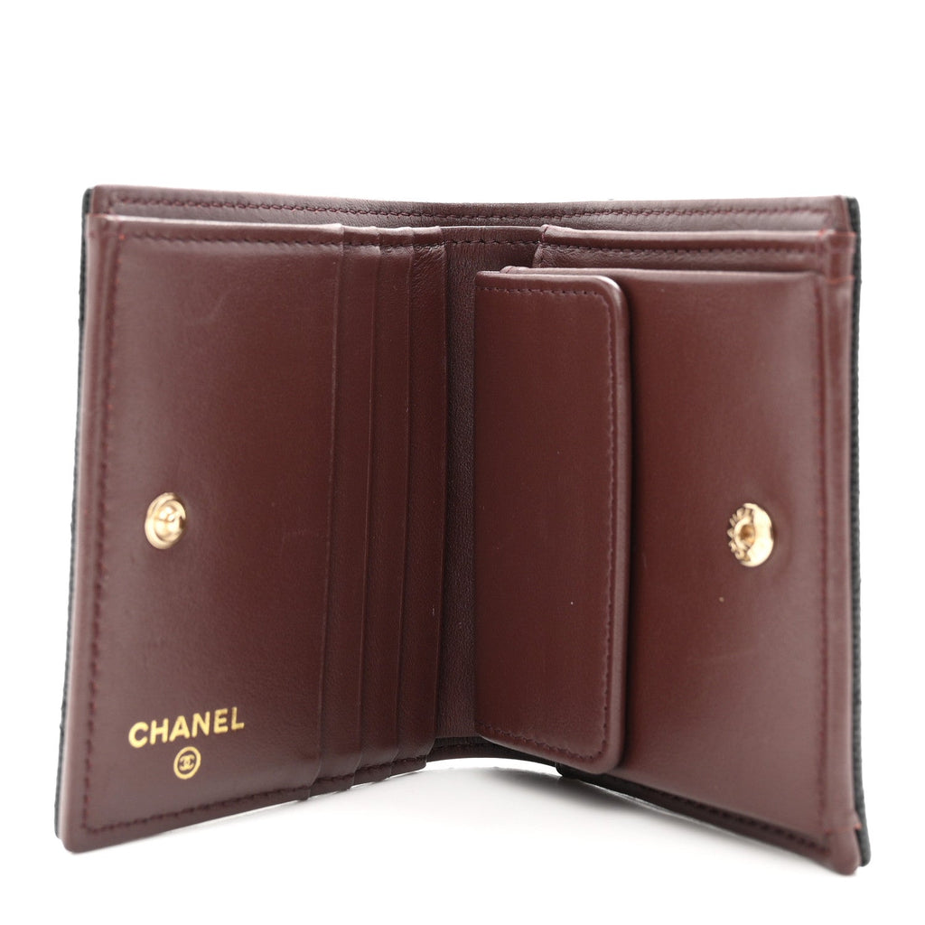 Caviar Quilted Compact Bifold Wallet Black