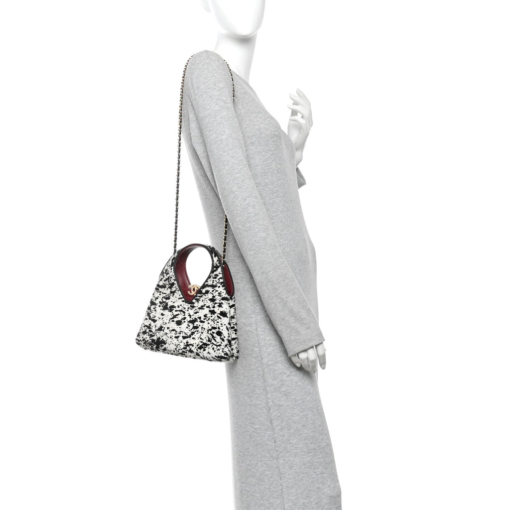 Pony Hair Printed Chic Lady Small Shopping Tote White Black