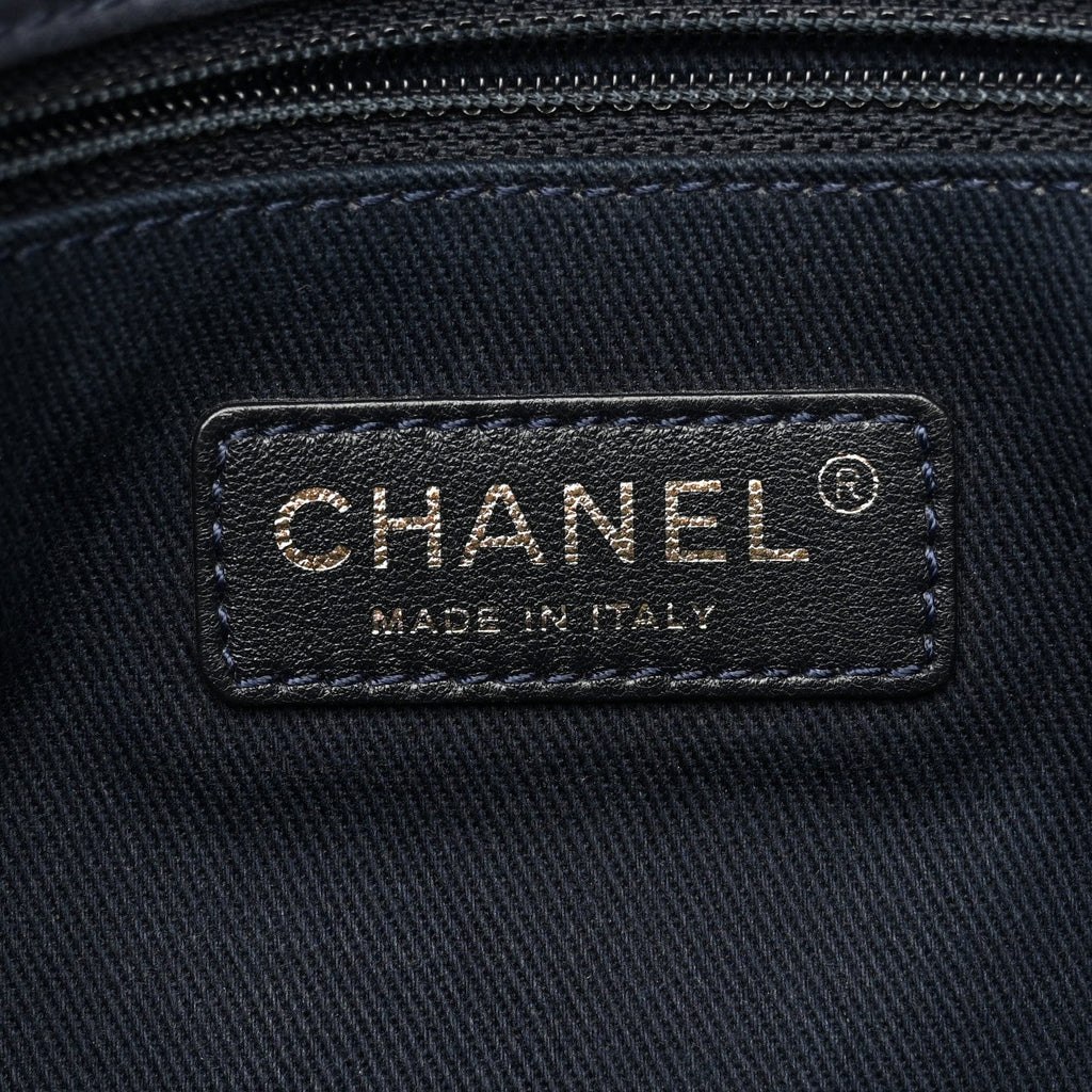 Iridescent Calfskin Triple Stitched Medium Flap Navy