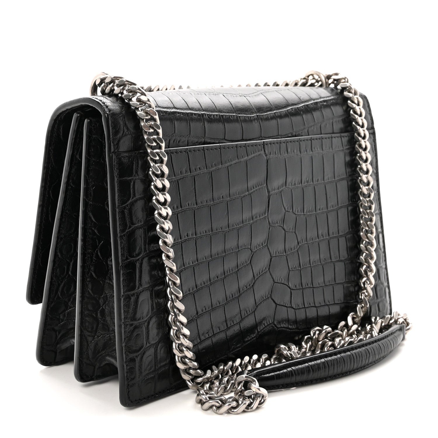 Calfskin Crocodile Embossed Medium Monogram Sunset  Black