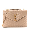 Calfskin Y Quilted Monogram Medium Loulou Chain Satchel Dark Beige