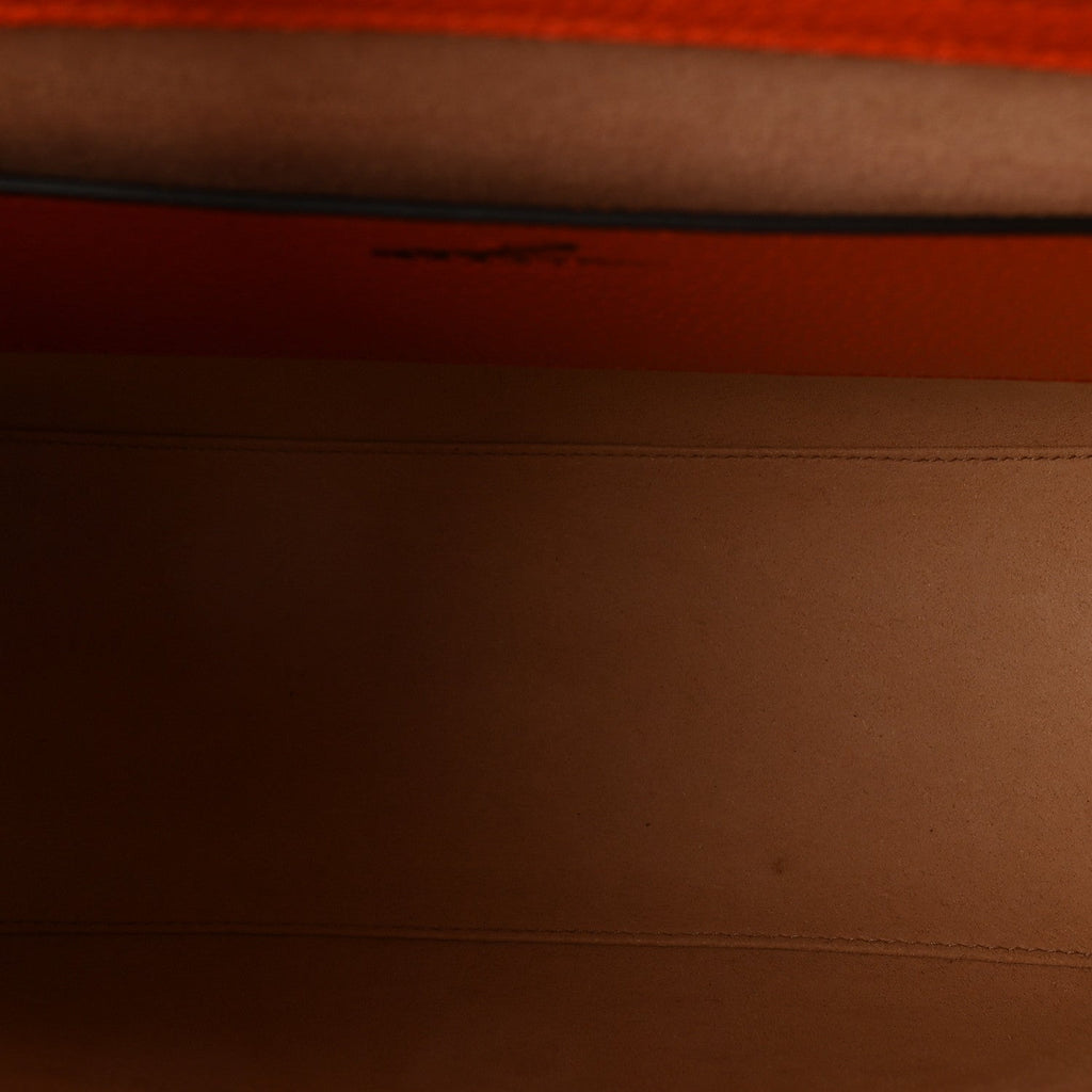 Textured Dollar Calfskin Web Small Diana Tote Bag Deep Orange