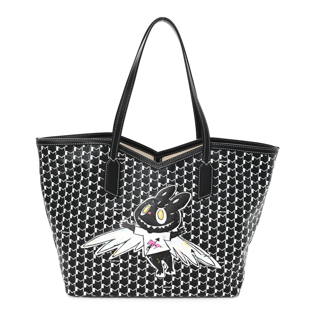 X KASING LUNG Calfskin Canvas M Labubu Tote MM Black