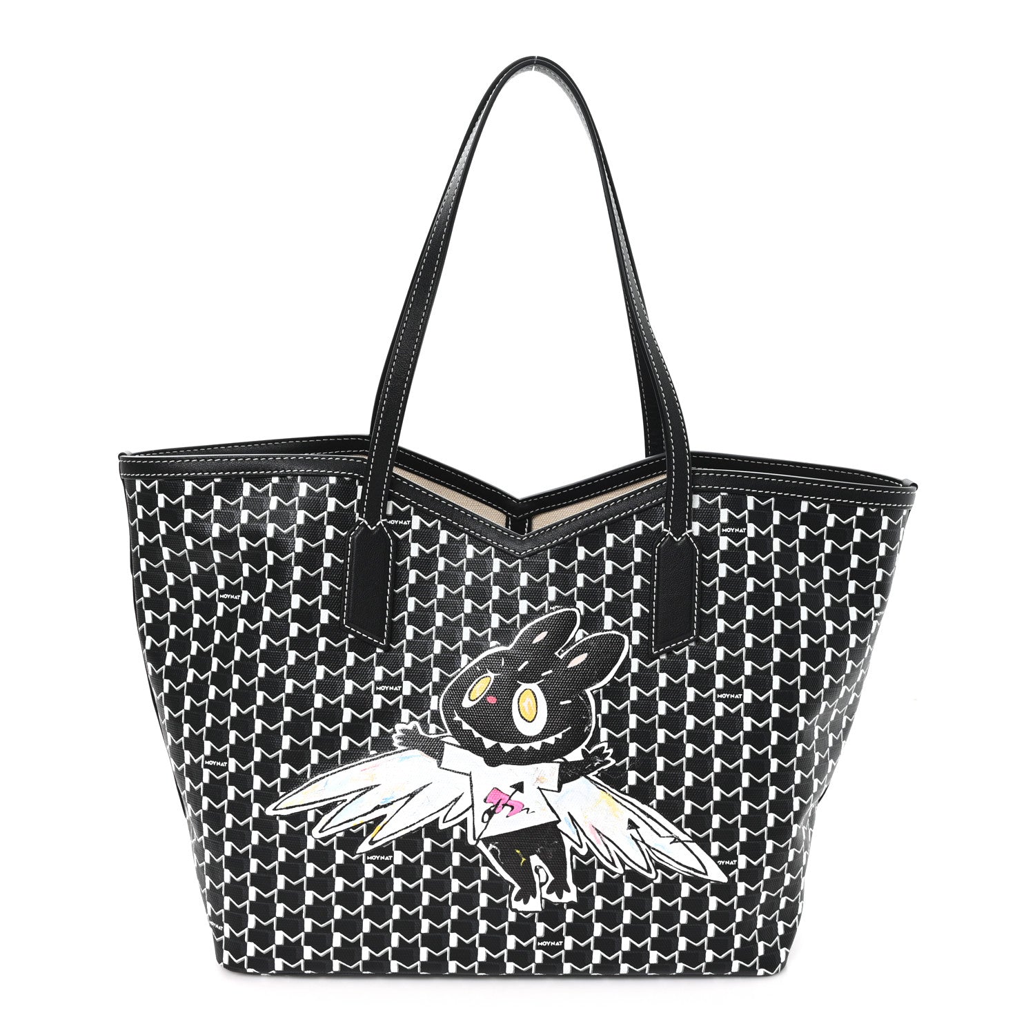 X KASING LUNG Calfskin Canvas M Labubu Tote MM Black