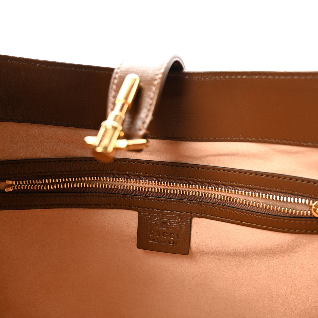 GG Supreme Monogram Azalea Calfskin Web Medium Jackie 1961 Hobo Beige Ebony Brown Sugar