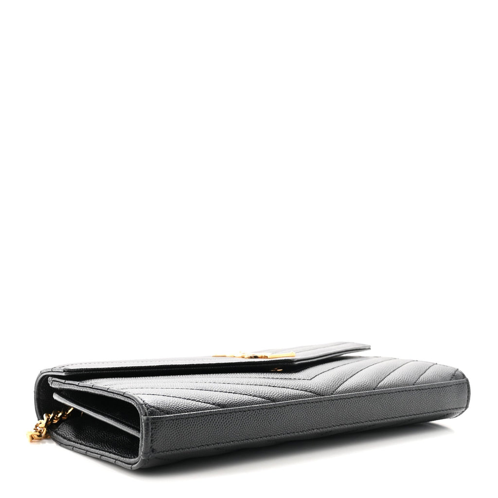 Grain De Poudre Matelasse Chevron Monogram Chain Wallet Black