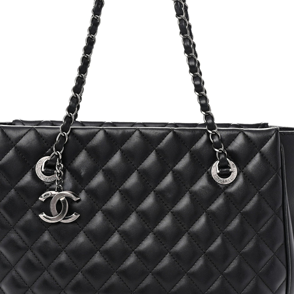 Lambskin Quilted Shopping Tote Black