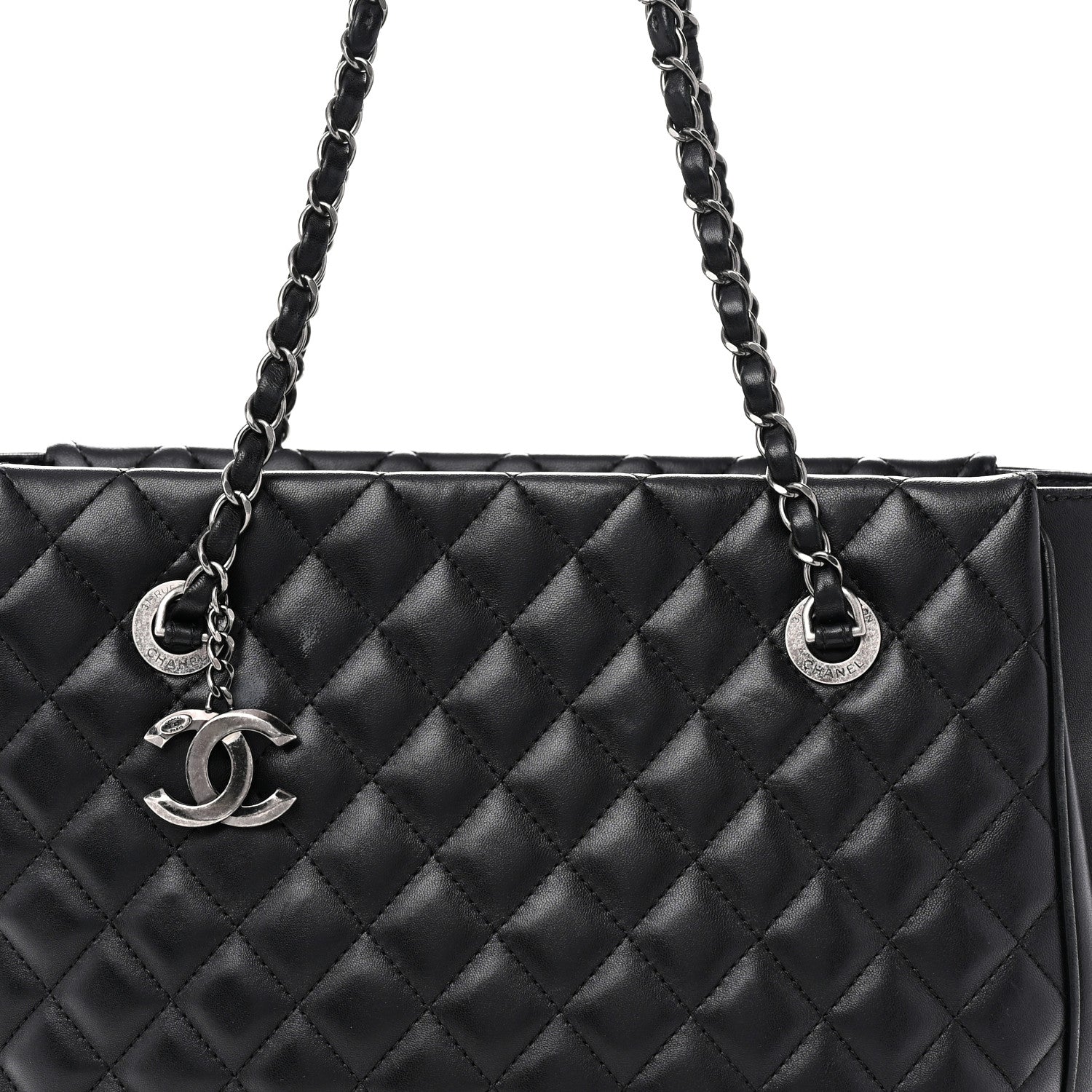 Lambskin Quilted Shopping Tote Black