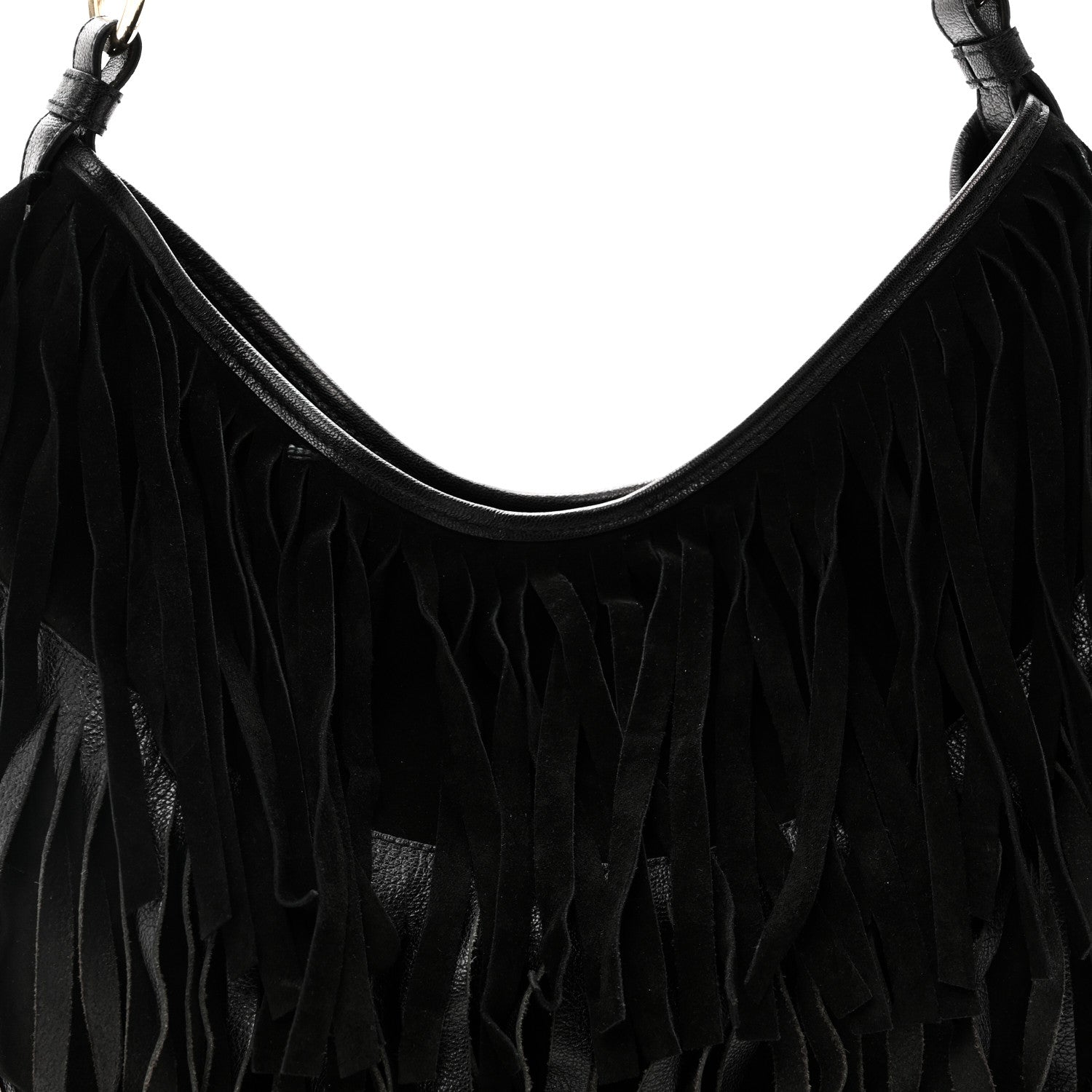 Suede Calfskin Fringe Buffalo Horn Mombasa Hobo Black