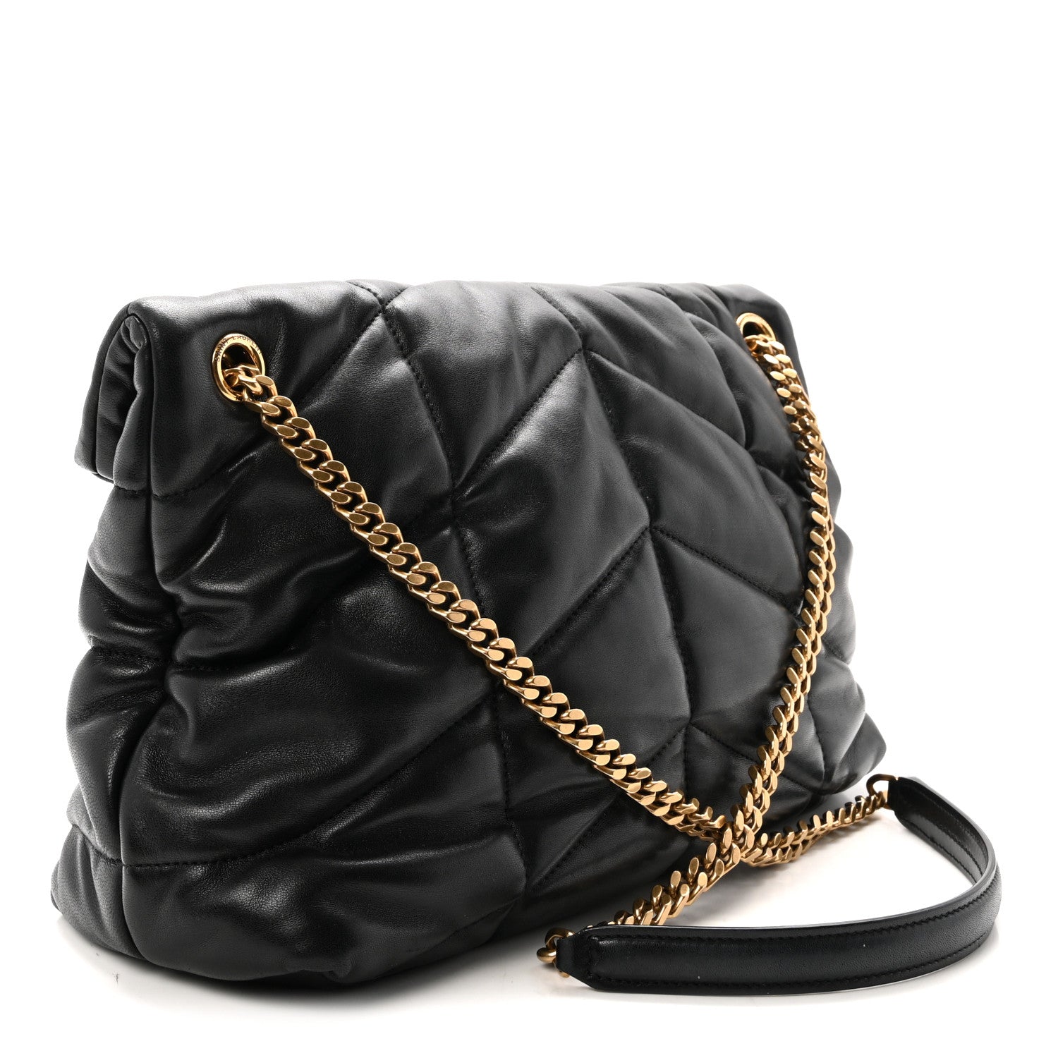 Lambskin Quilted Medium Loulou Puffer Monogram Chain Satchel Black