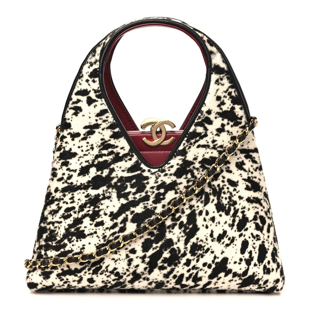 Pony Hair Printed Chic Lady Small Shopping Tote White Black