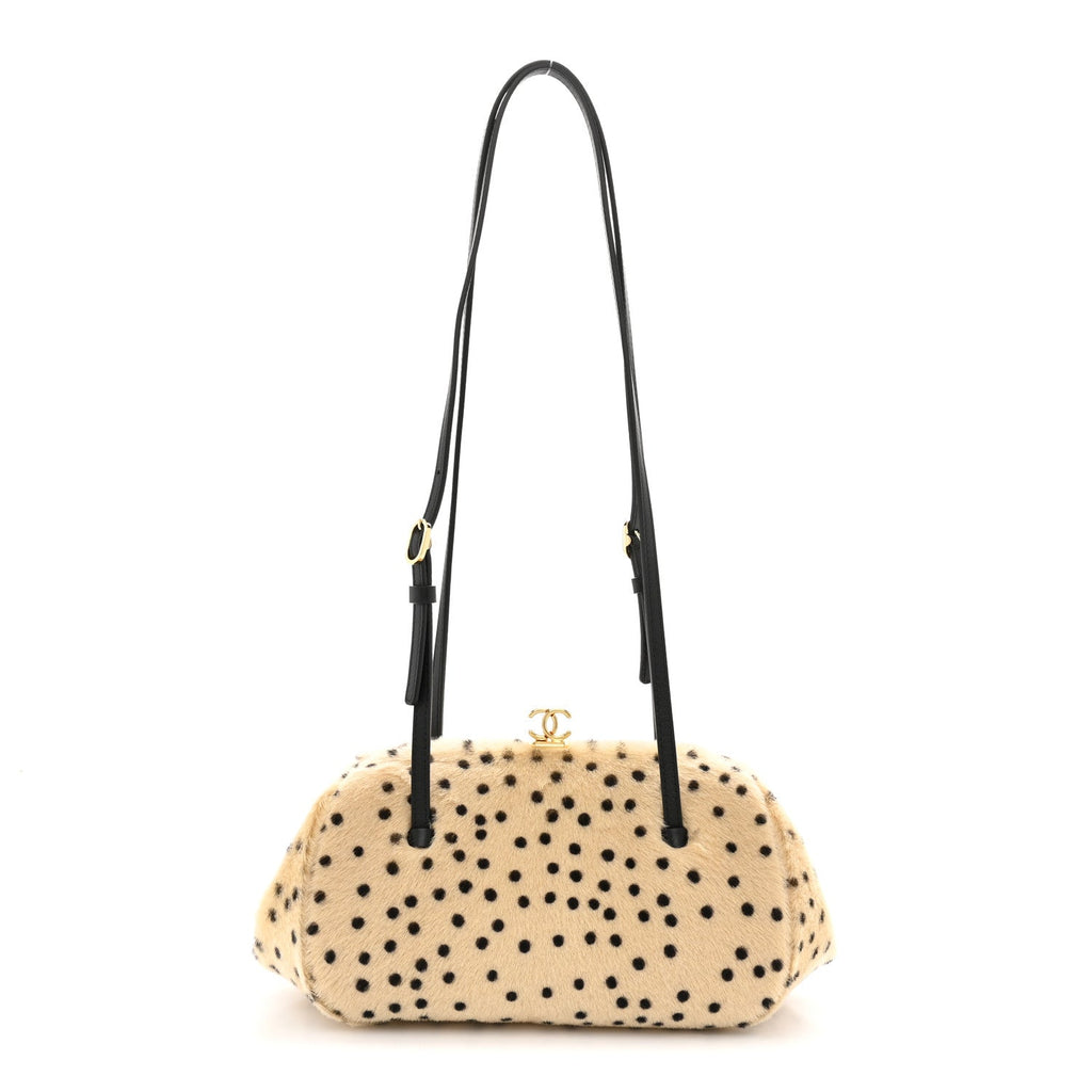 Pony Hair Cheetah Print Pretty CC Clutch With Strap Light Beige Black