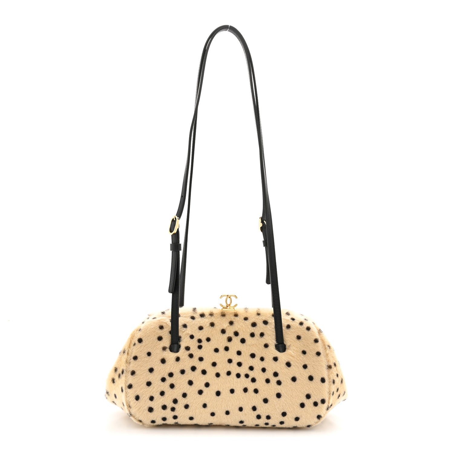 Pony Hair Cheetah Print Pretty CC Clutch With Strap Light Beige Black
