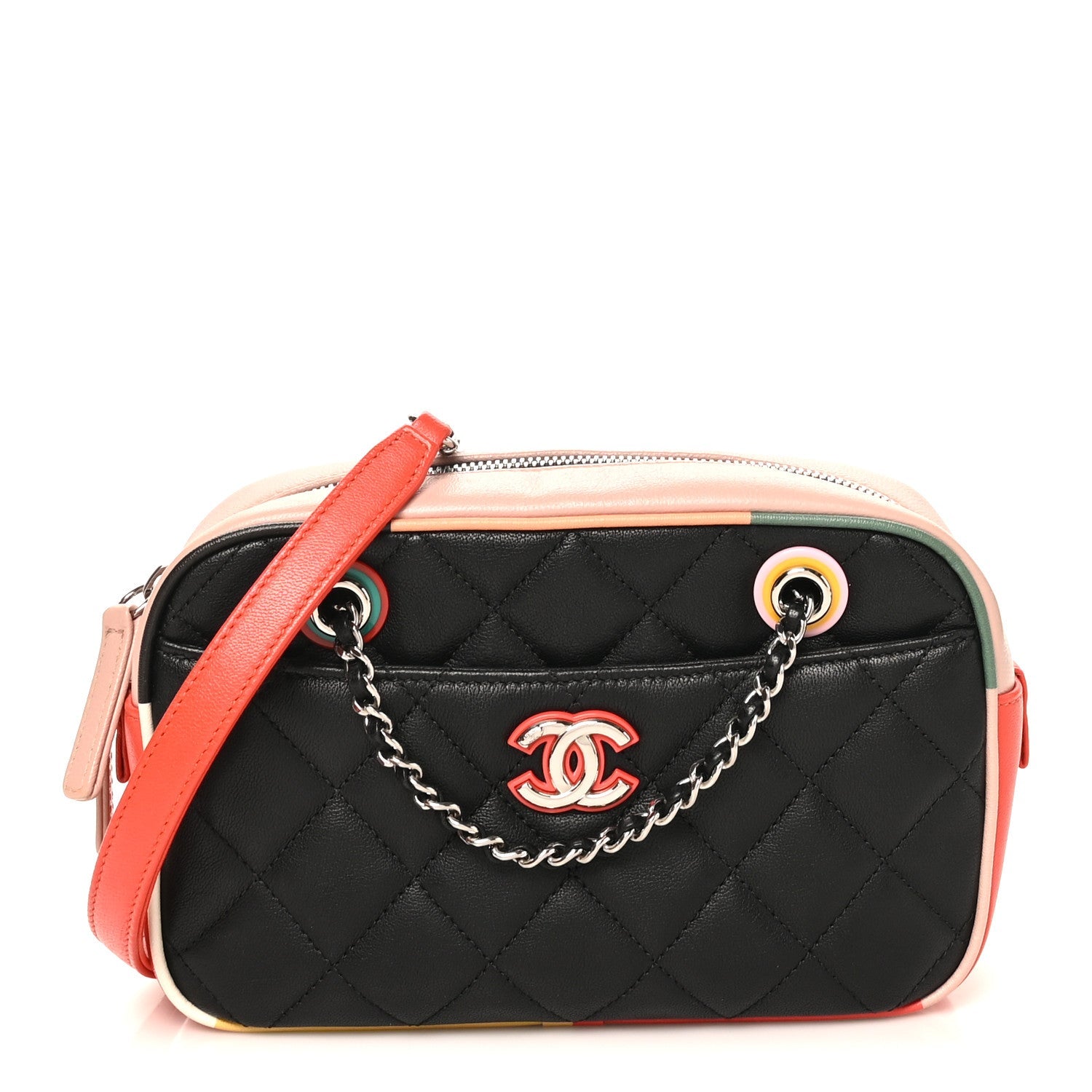 Calfskin Quilted Cuba Camera Bag Black Multicolor