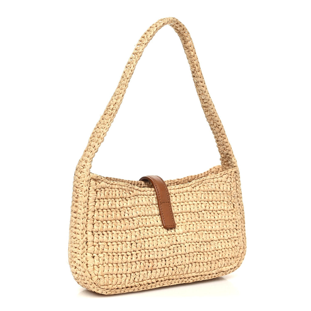 Raffia Calfskin Le 5 A 7 Mini Hobo Natural Brick
