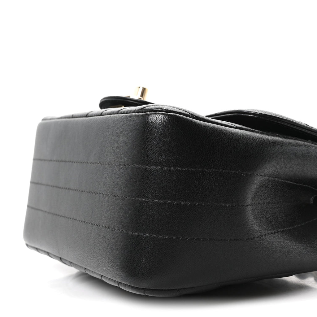 Lambskin Chevron Quilted Mini Square Flap Black
