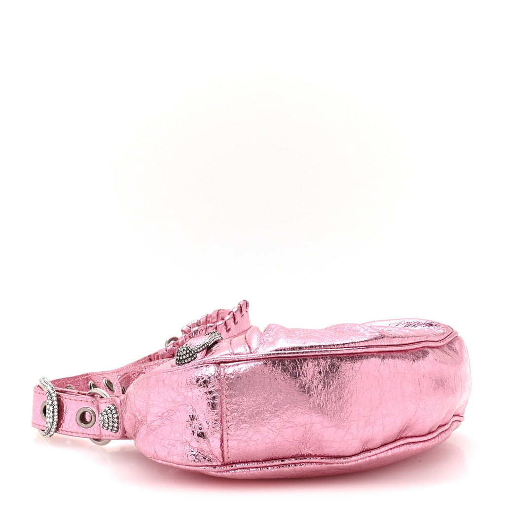 Metallic Agneau Arena Crystal Le Cagole Shoulder Bag XS Met Pink