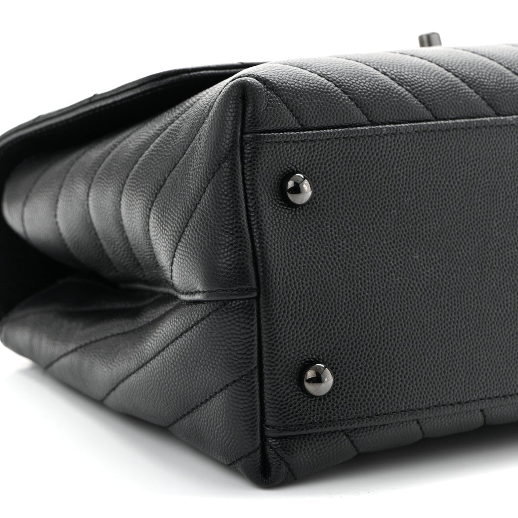 Caviar Chevron Quilted Small Coco Handle Flap So Black