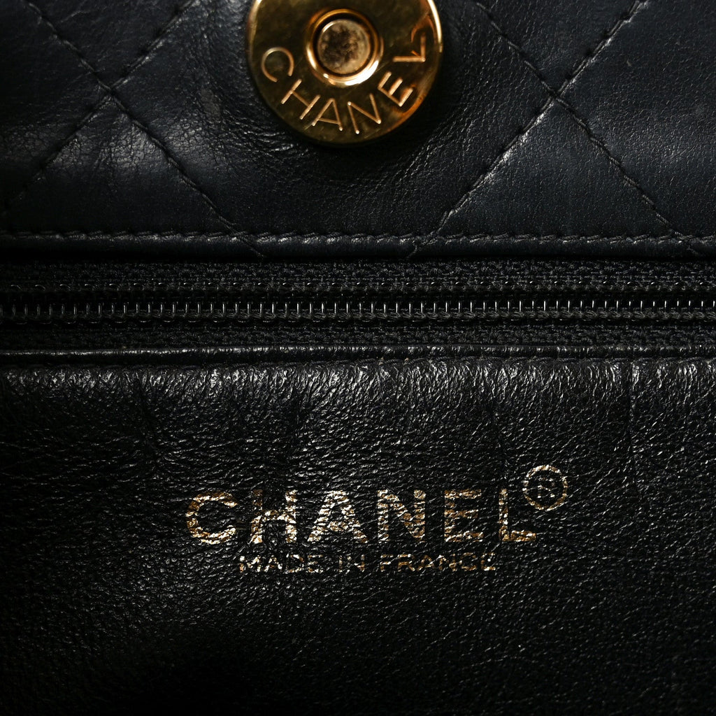 Lambskin Quilted Small Shopping Tote Black