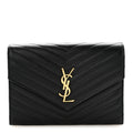 Grain De Poudre Matelasse Chevron Monogram Envelope Clutch Black