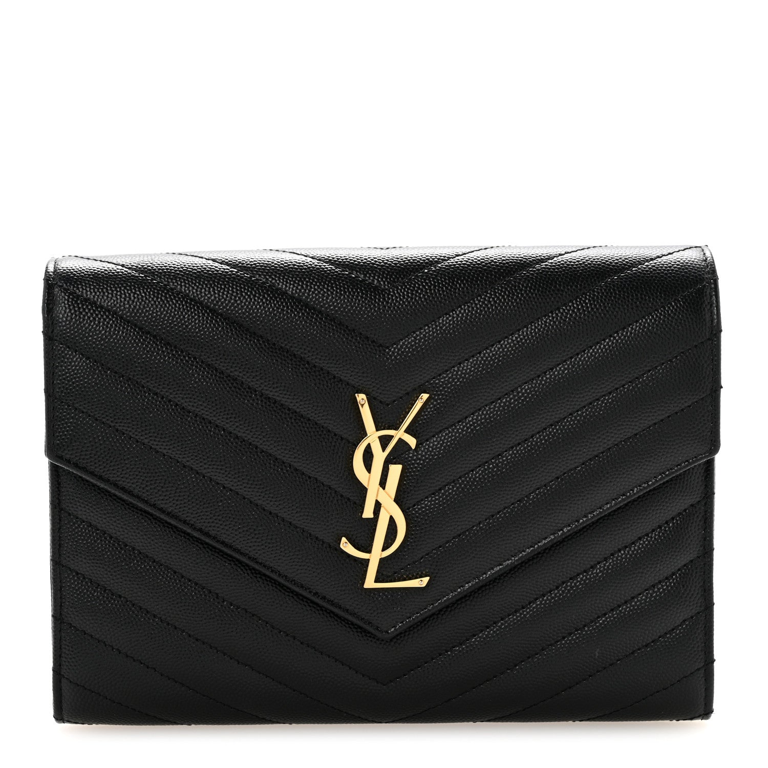 Grain De Poudre Matelasse Chevron Monogram Envelope Clutch Black