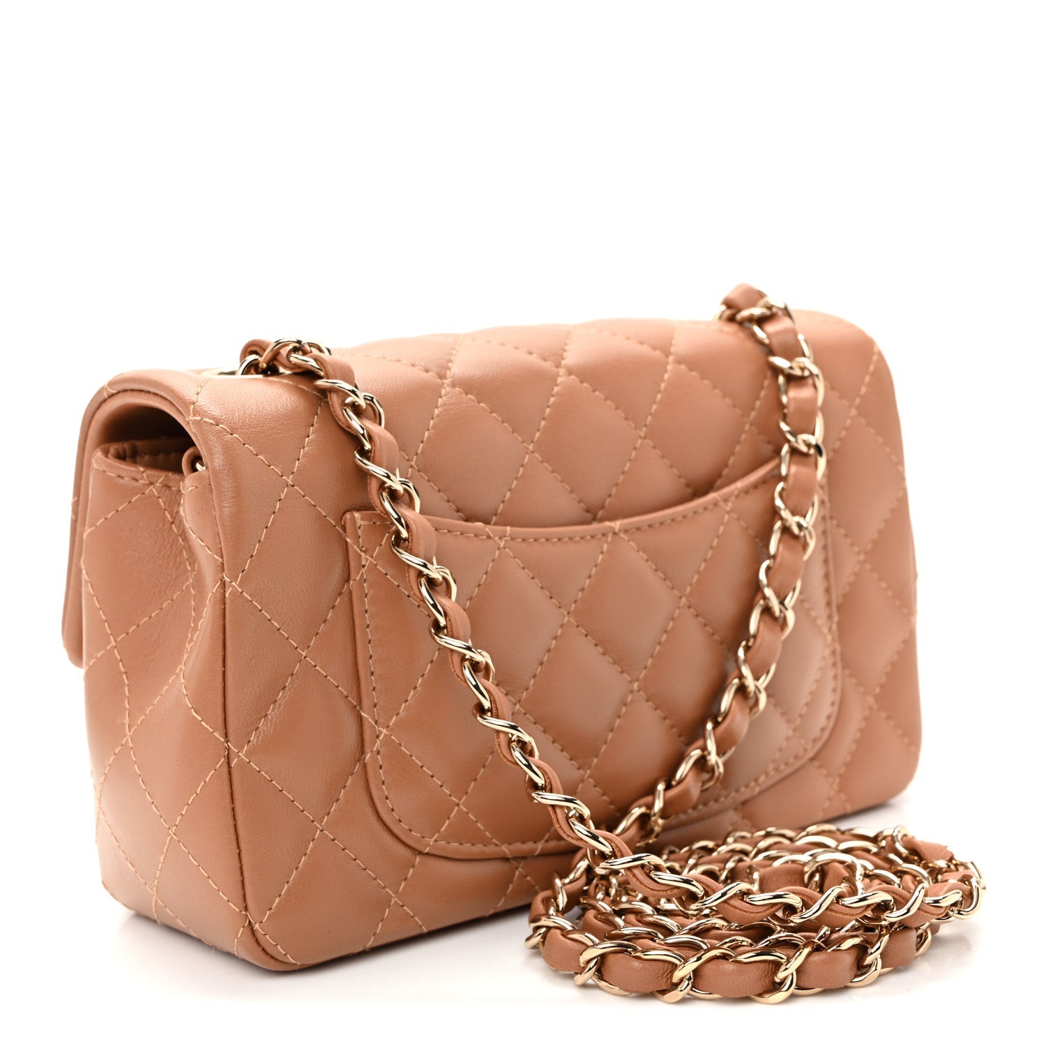 Lambskin Quilted Mini Rectangular Flap Brown
