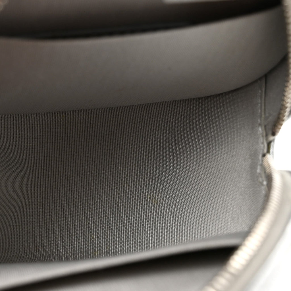 Metallic Calfskin Quilted Round Bracelet Clutch With Chain Silver