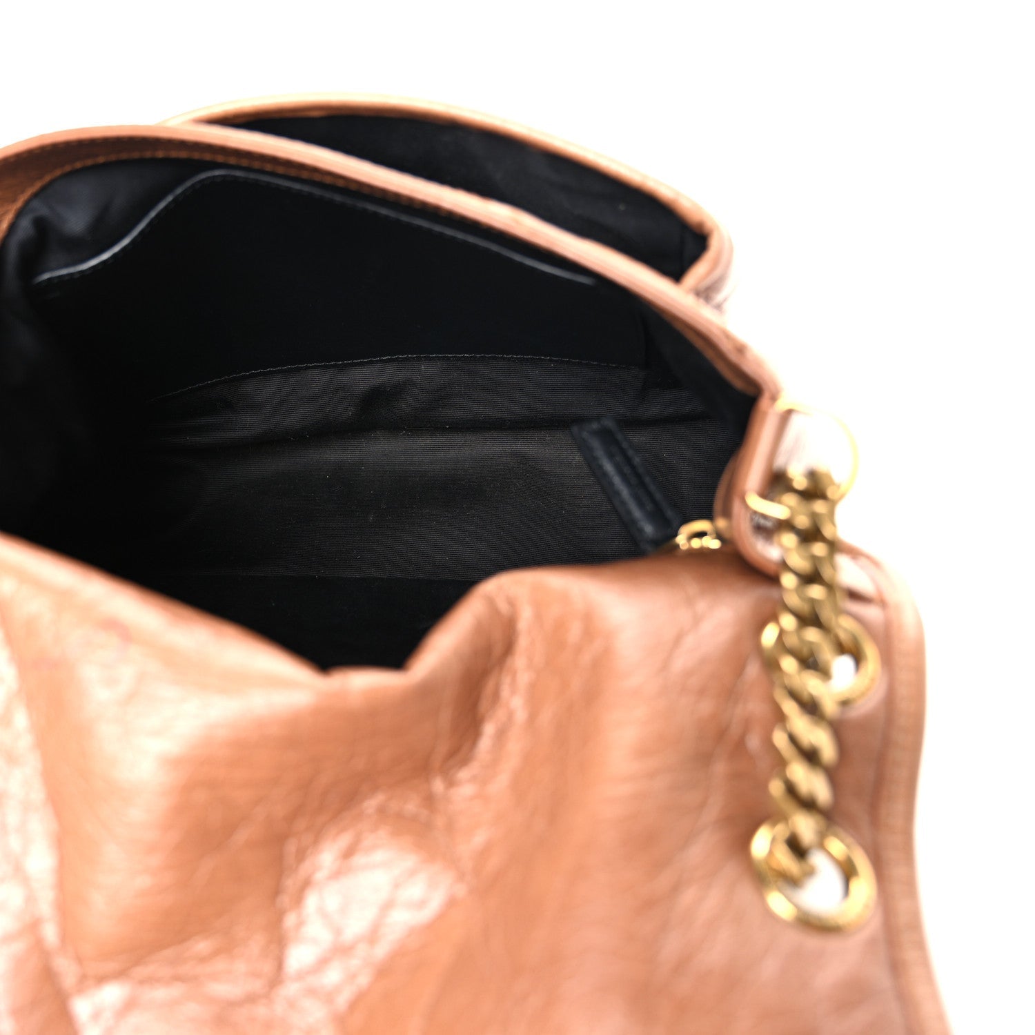 Crinkled Calfskin Matelasse Monogram Medium Niki Chain Satchel Caramel