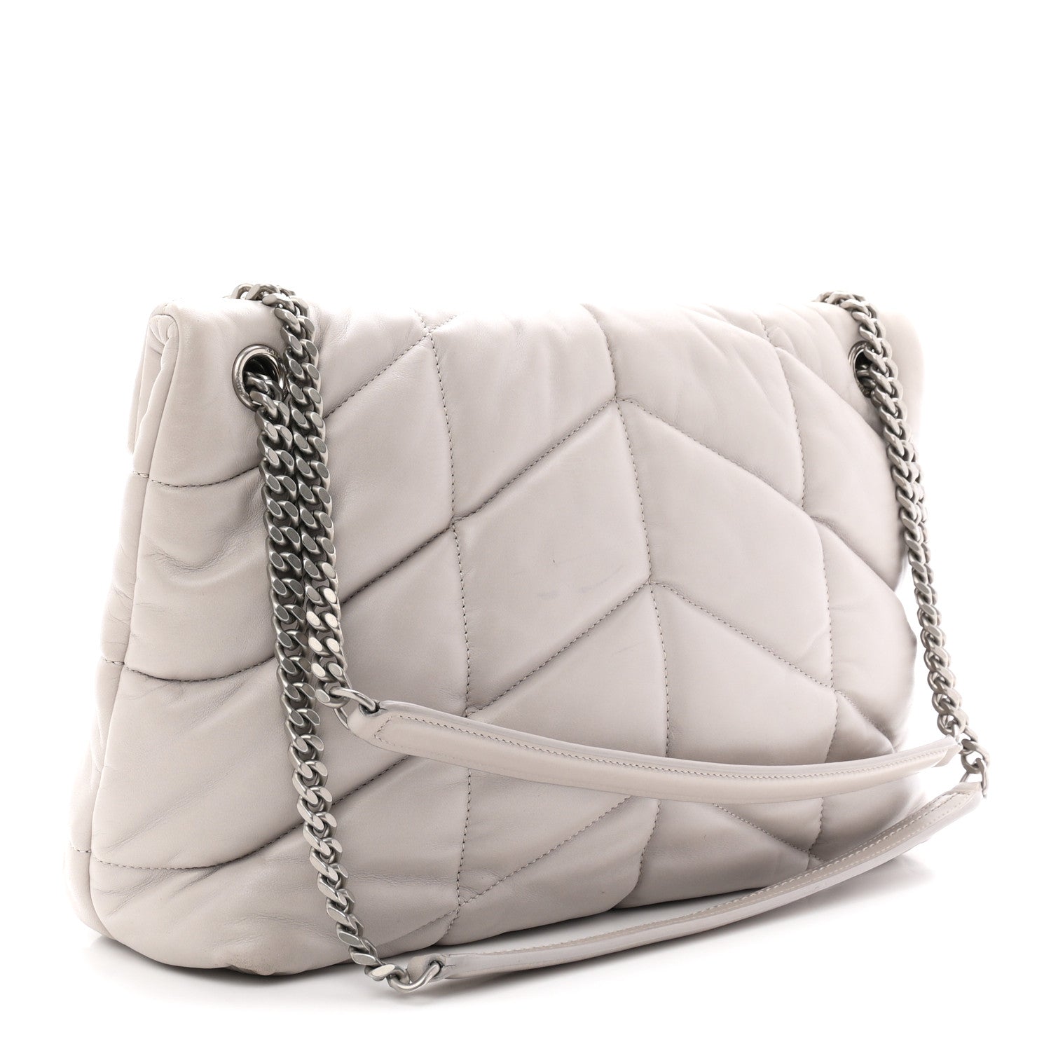 Lambskin Quilted Medium Loulou Puffer Monogram Chain Satchel Granite