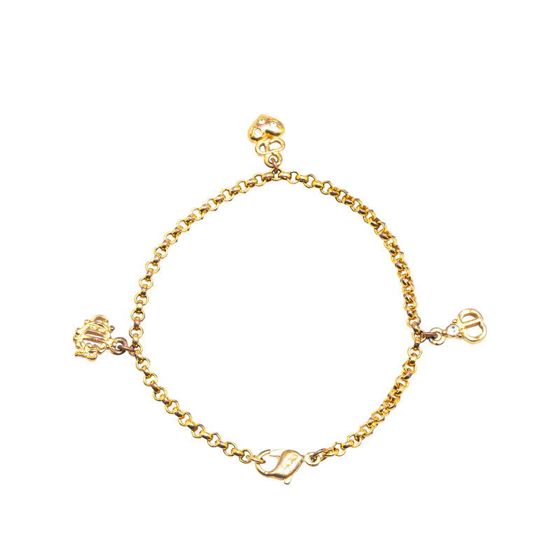 Dior Emblem Logo CD Heart Motif Rhinestone Bracelet