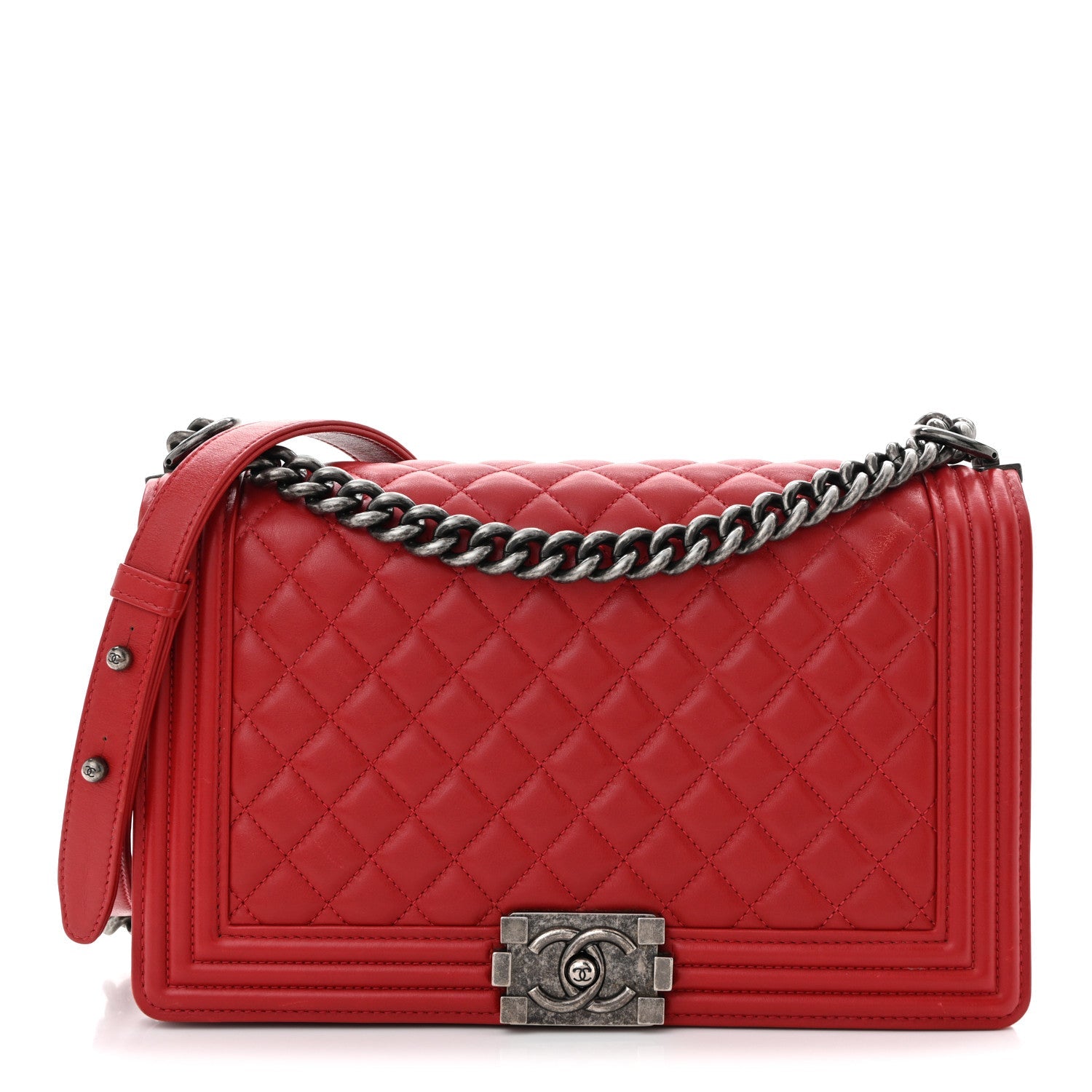 Lambskin Quilted New Medium Boy Flap Red