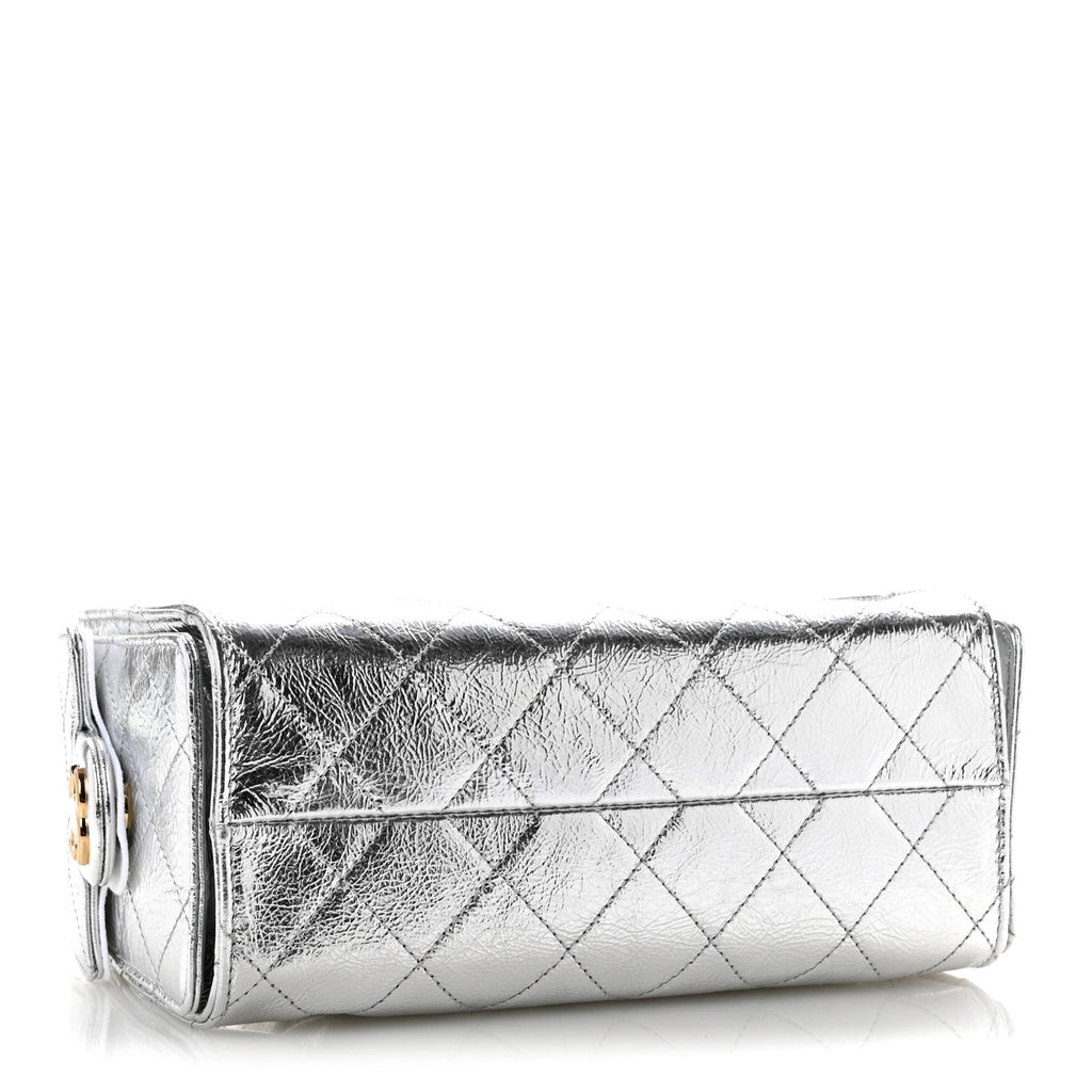 Metallic Aged Calfskin Quilted Mini Chanel 25 Handbag Silver