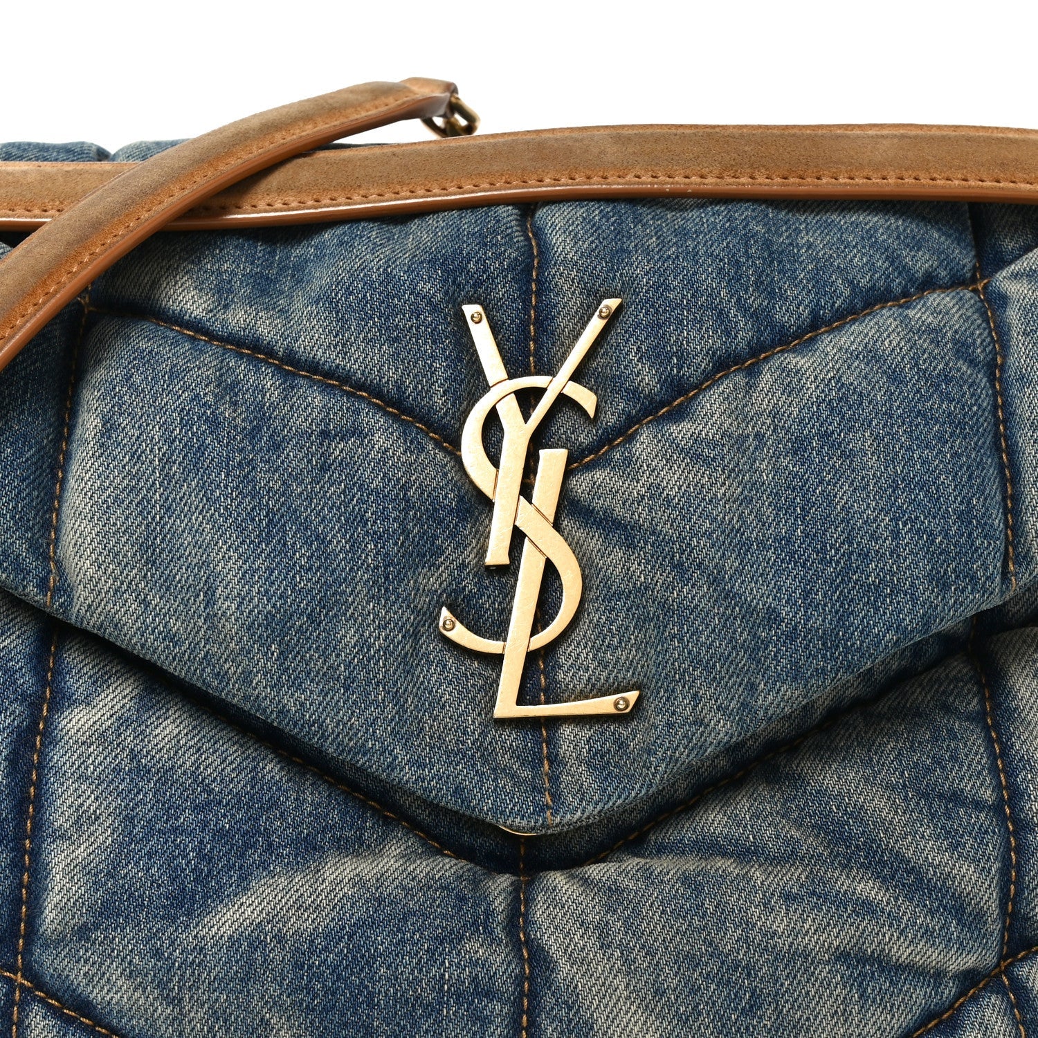 Denim Quilted Medium Loulou Puffer Monogram Chain Satchel Blue Cinnamon