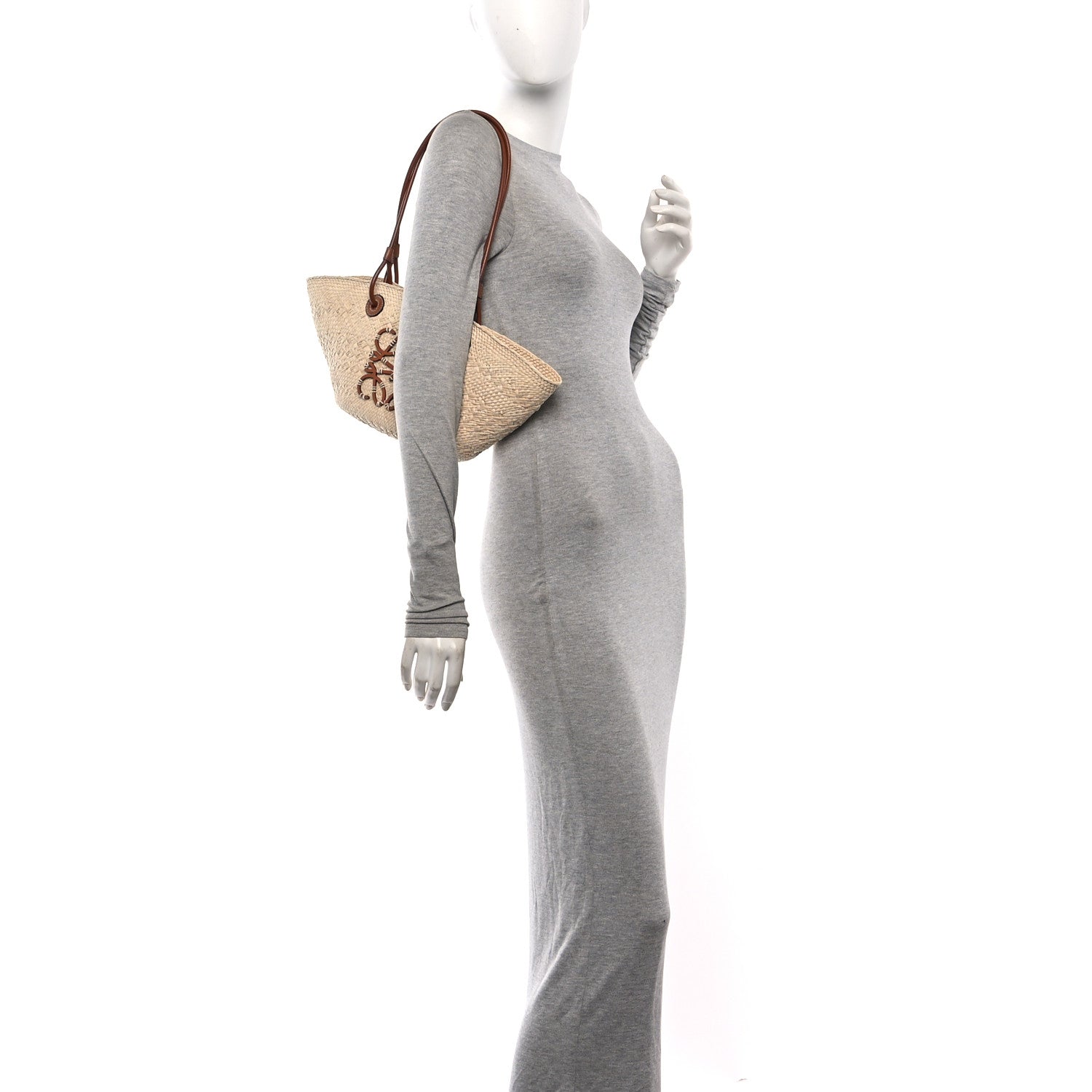 Calfskin Raffia Paulas Ibiza Small Anagram Basket Tote Bag Natural Tan